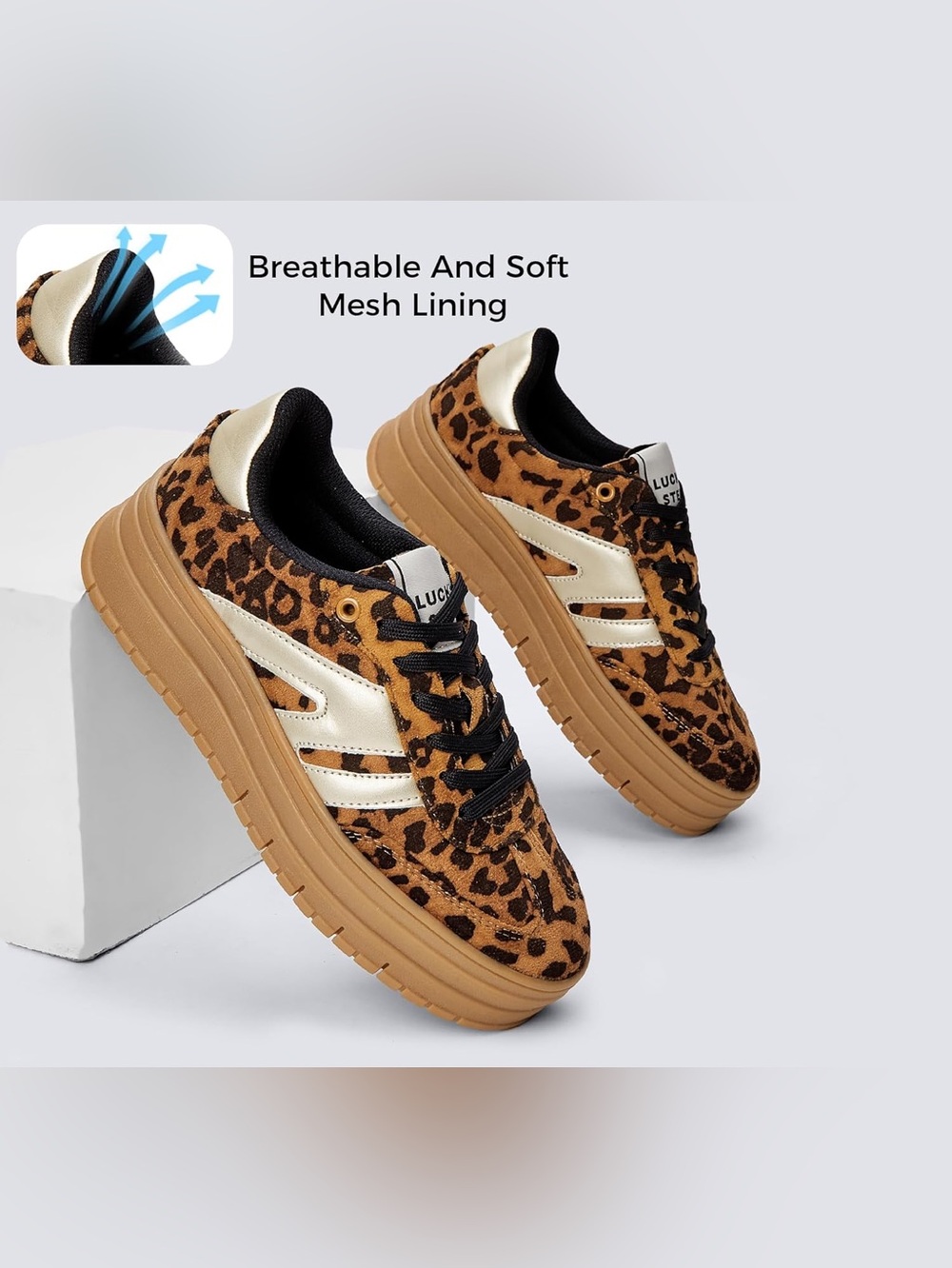 Lucky Step Leopard Platform Sneakers Sz 7 BNWOB - Picture 5 of 11